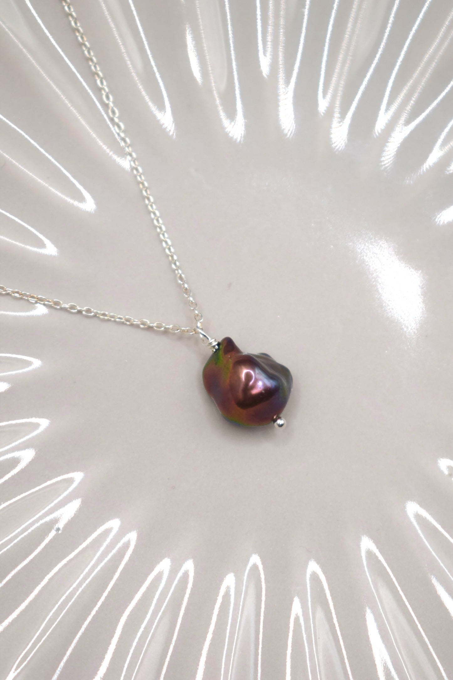 Black Rainbow Keshi Pearl Necklace