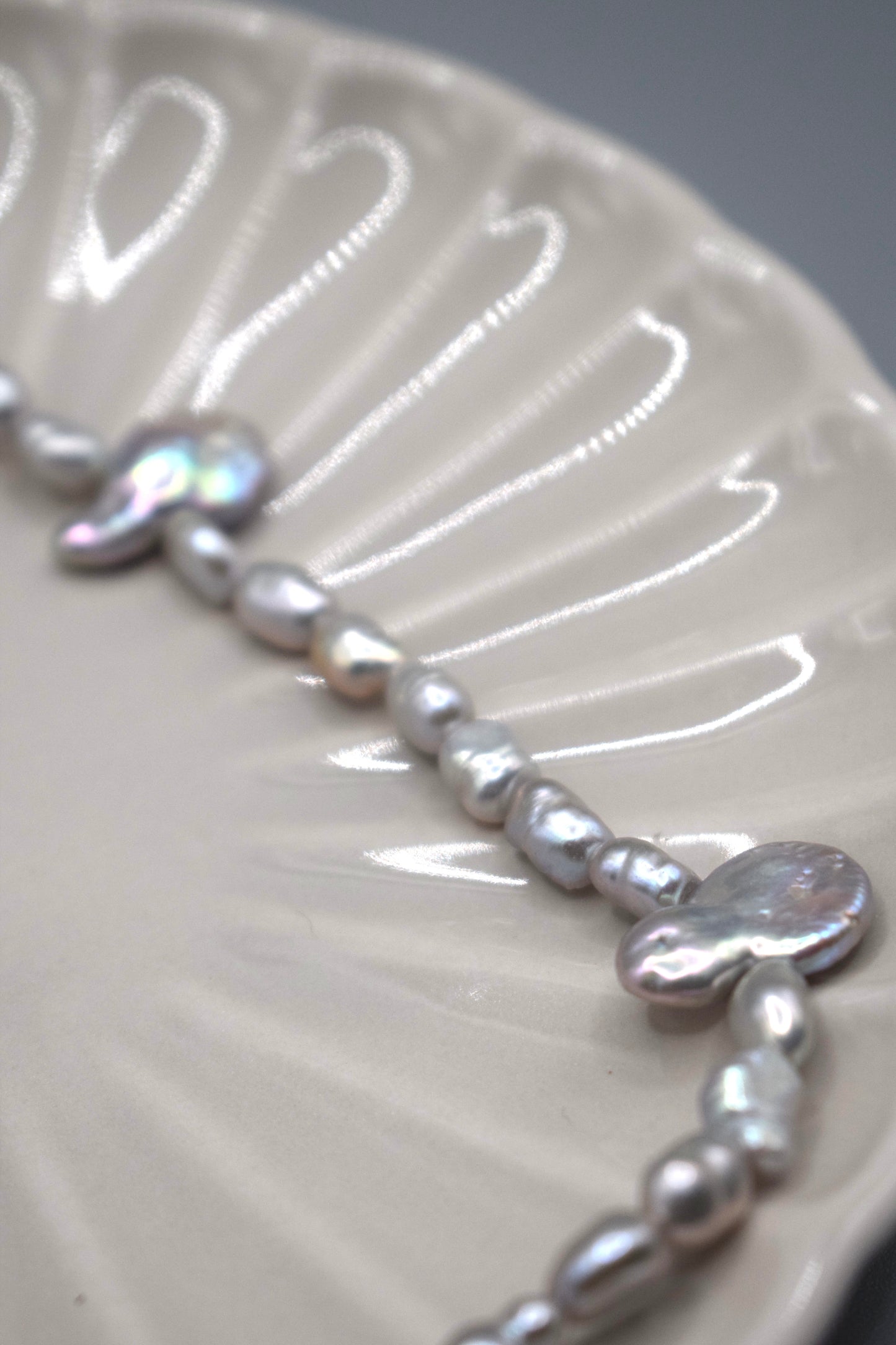 Iridescent Silver Coin Pearl Necklace