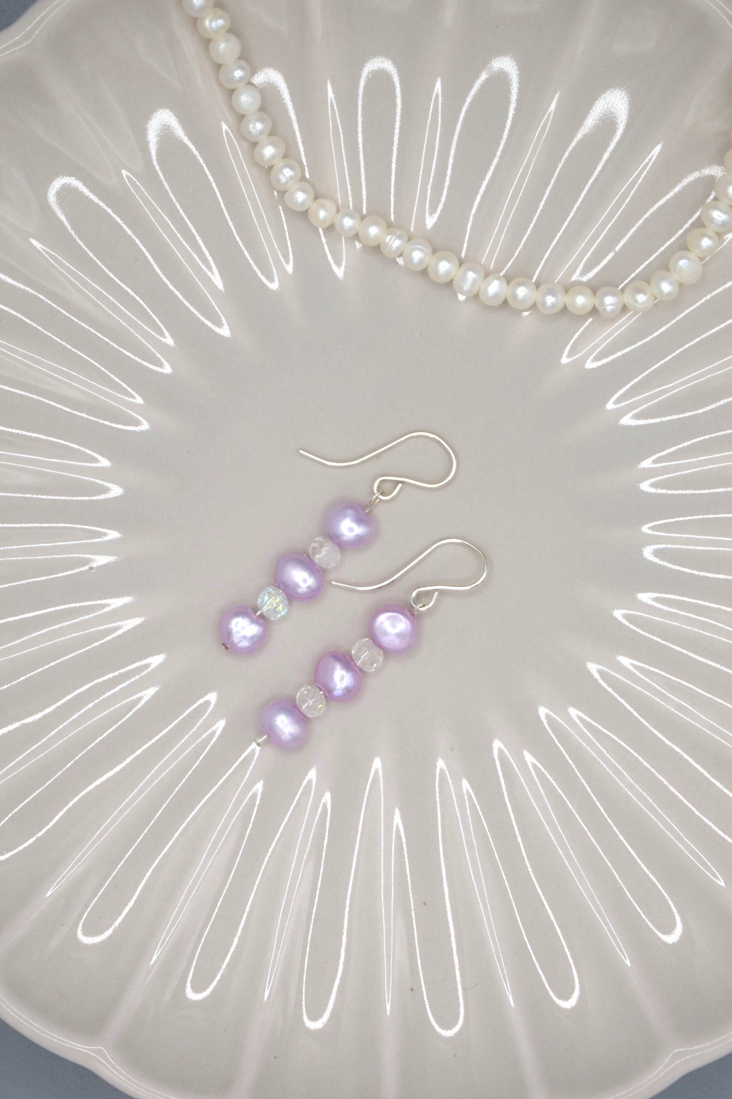 Purple Pearl and Glass Bead Earrings