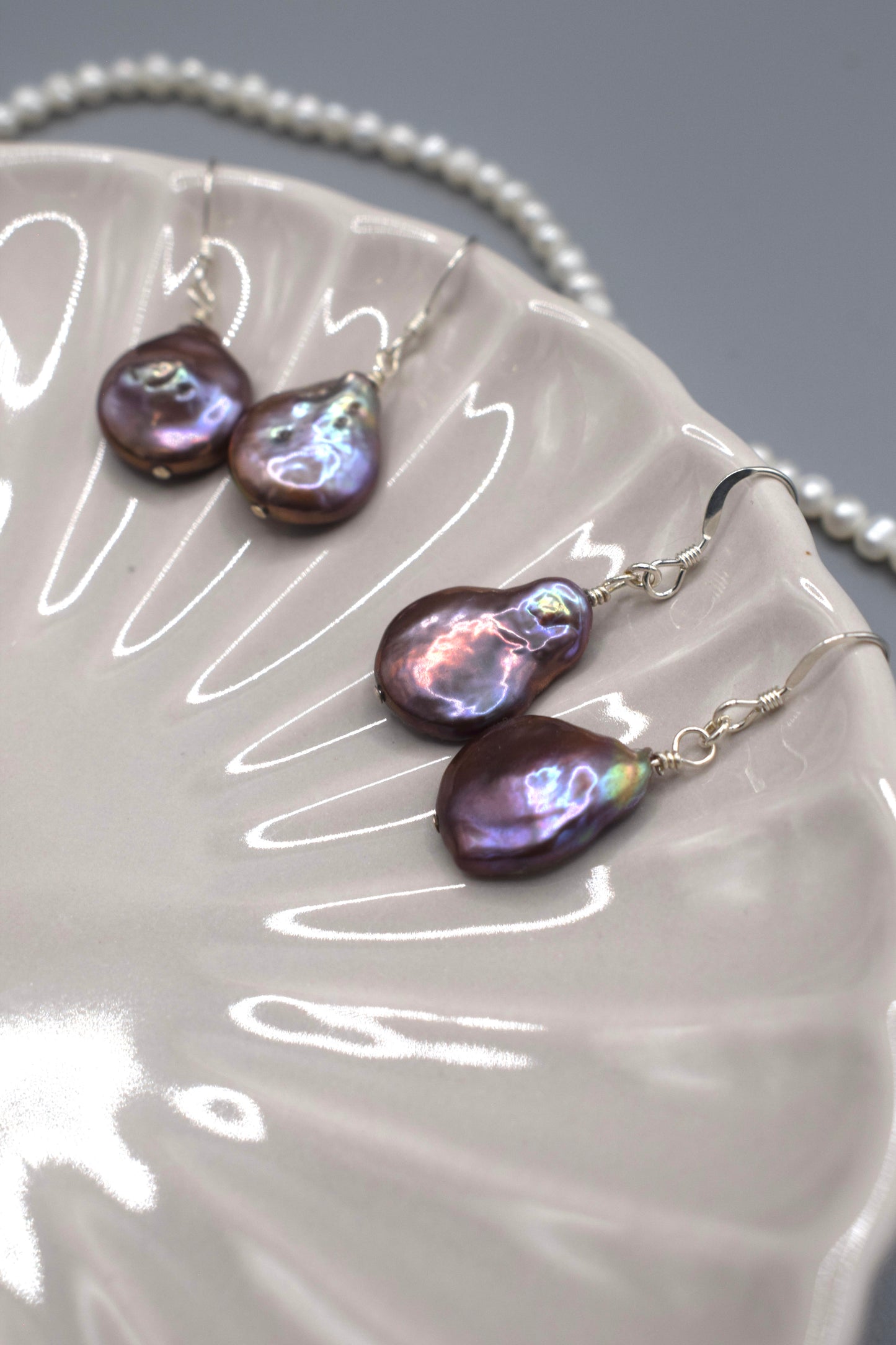 Twilight Shimmer Drop Coin Pearl Earrings