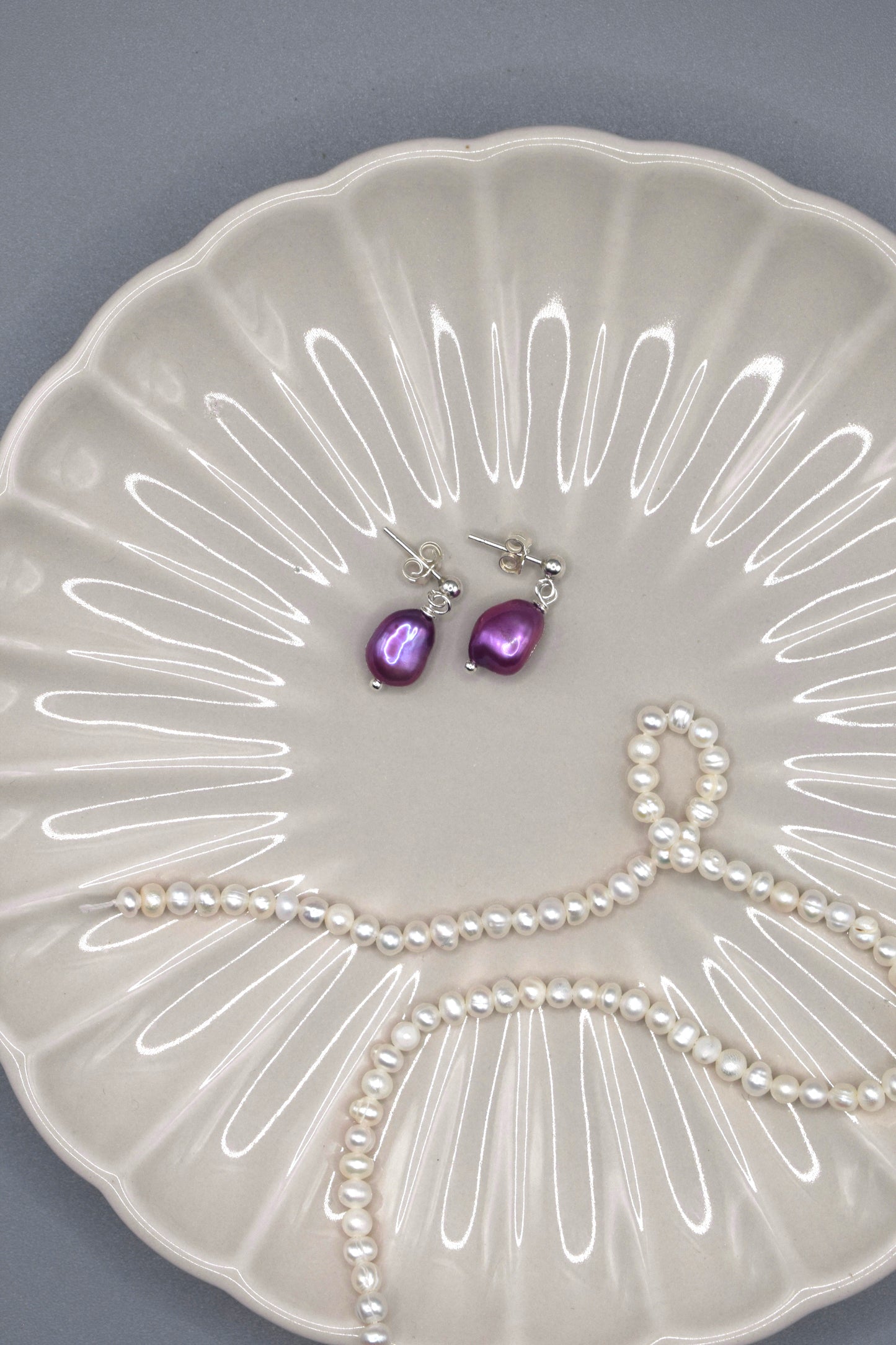 Purple Freshwater Pearl Drop Studs