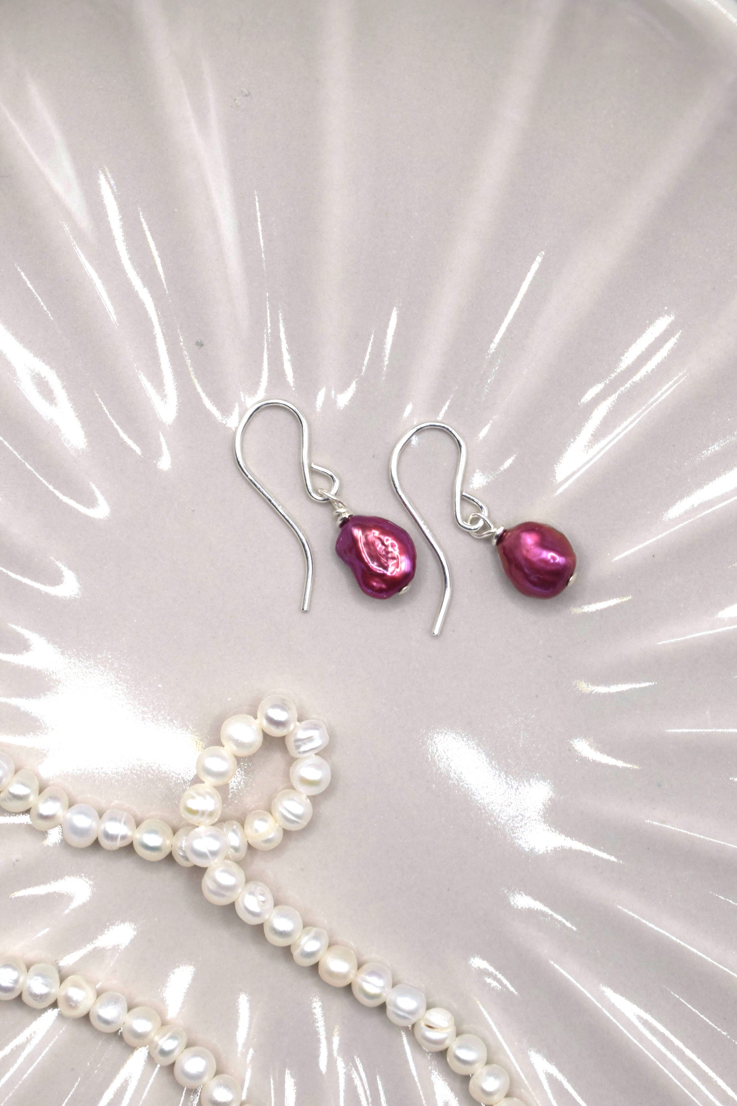 Pink/ Red Freshwater Keshi Pearl Earrings