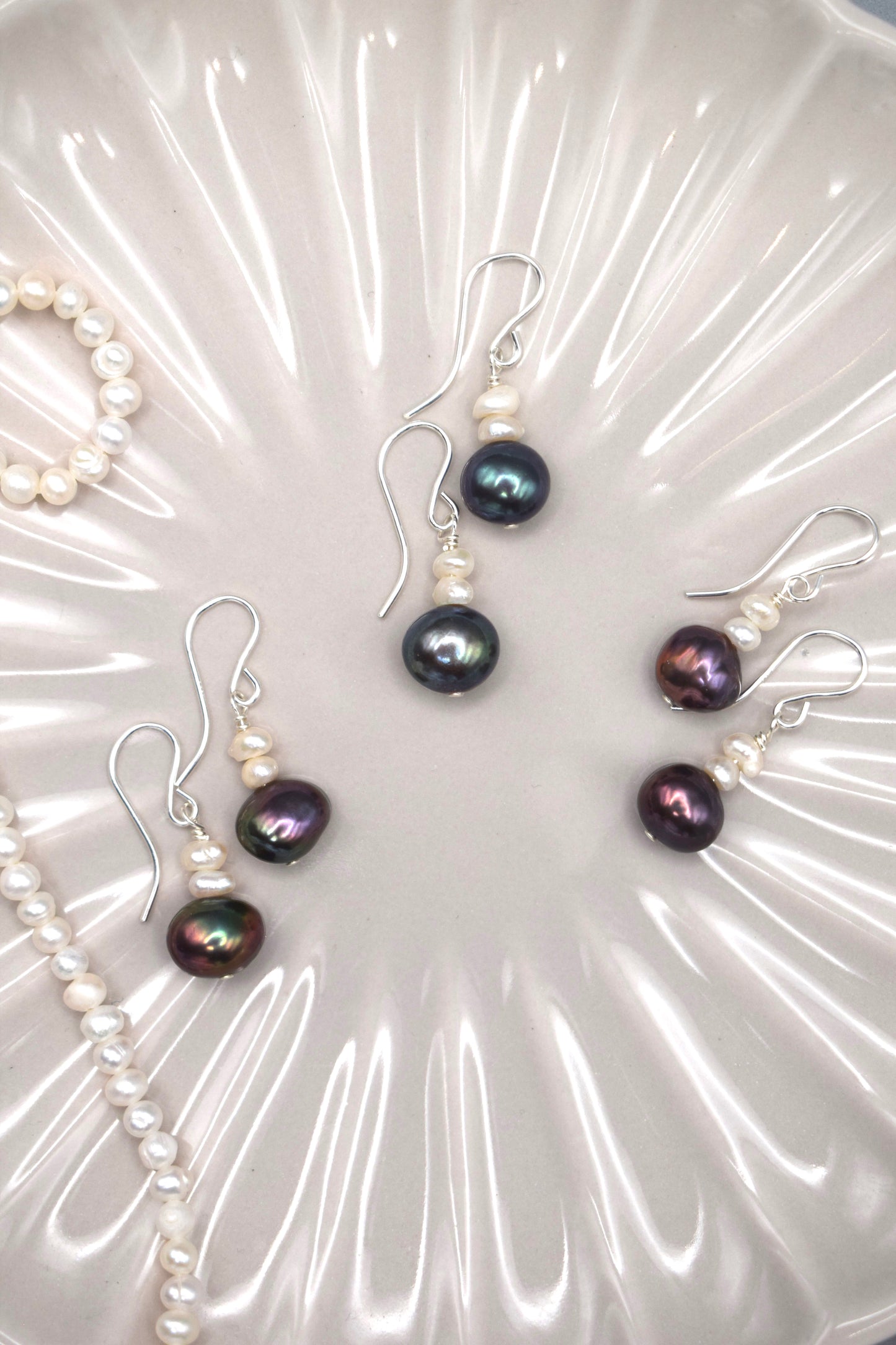 Peacock Freshwater Pearl Drop Earrings