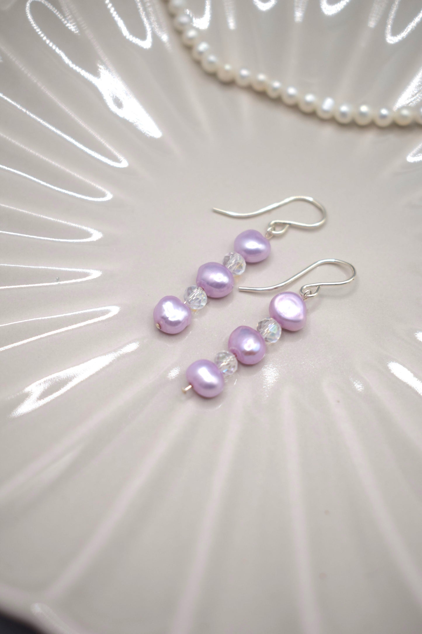 Purple Pearl and Glass Bead Earrings