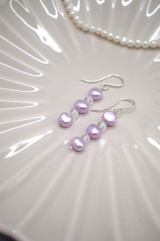 Purple Pearl and Glass Bead Earrings