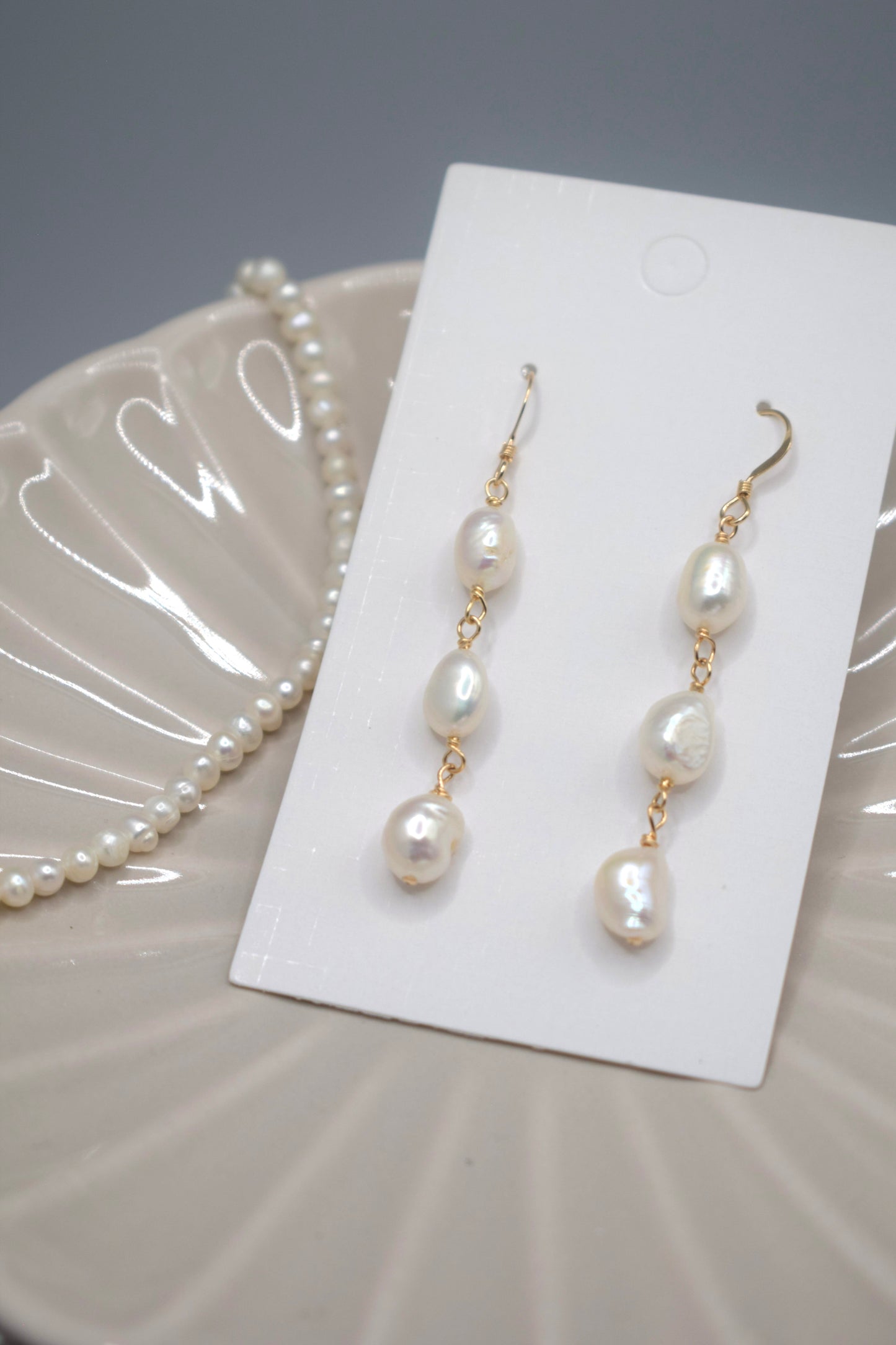 Three-Pearl Drop Earrings