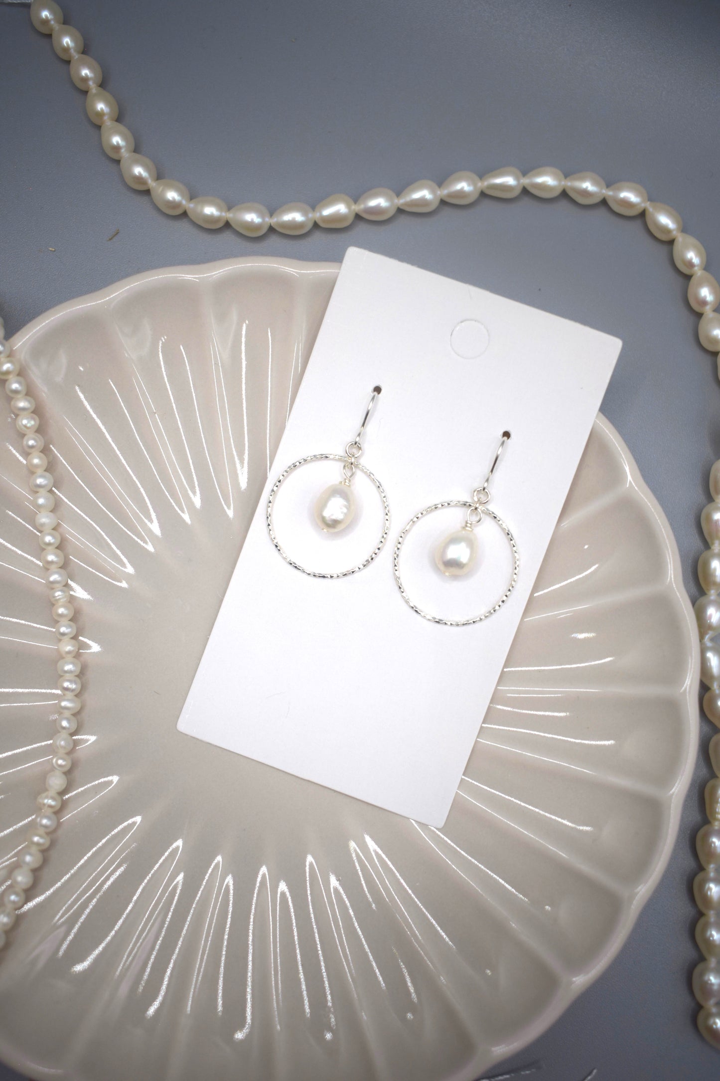 Silver Sparkle Hoop and Freshwater Pearl Earrings