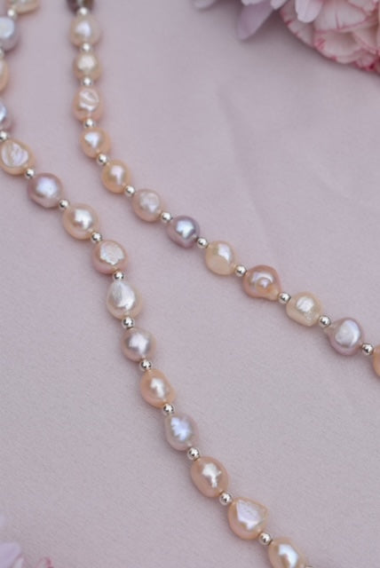 Freshwater Pearl and Silver Spacer Necklace // Gift, Birthday, Anniversary, Christmas