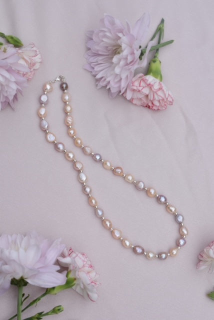 Freshwater Pearl and Silver Spacer Necklace // Gift, Birthday, Anniversary, Christmas