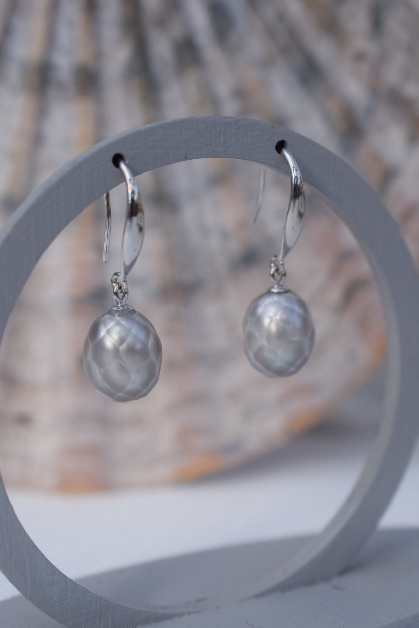 Carved Silver Freshwater Pearl Earrings // Gift for her, Birthday, Anniversary, Christmas, Thank you