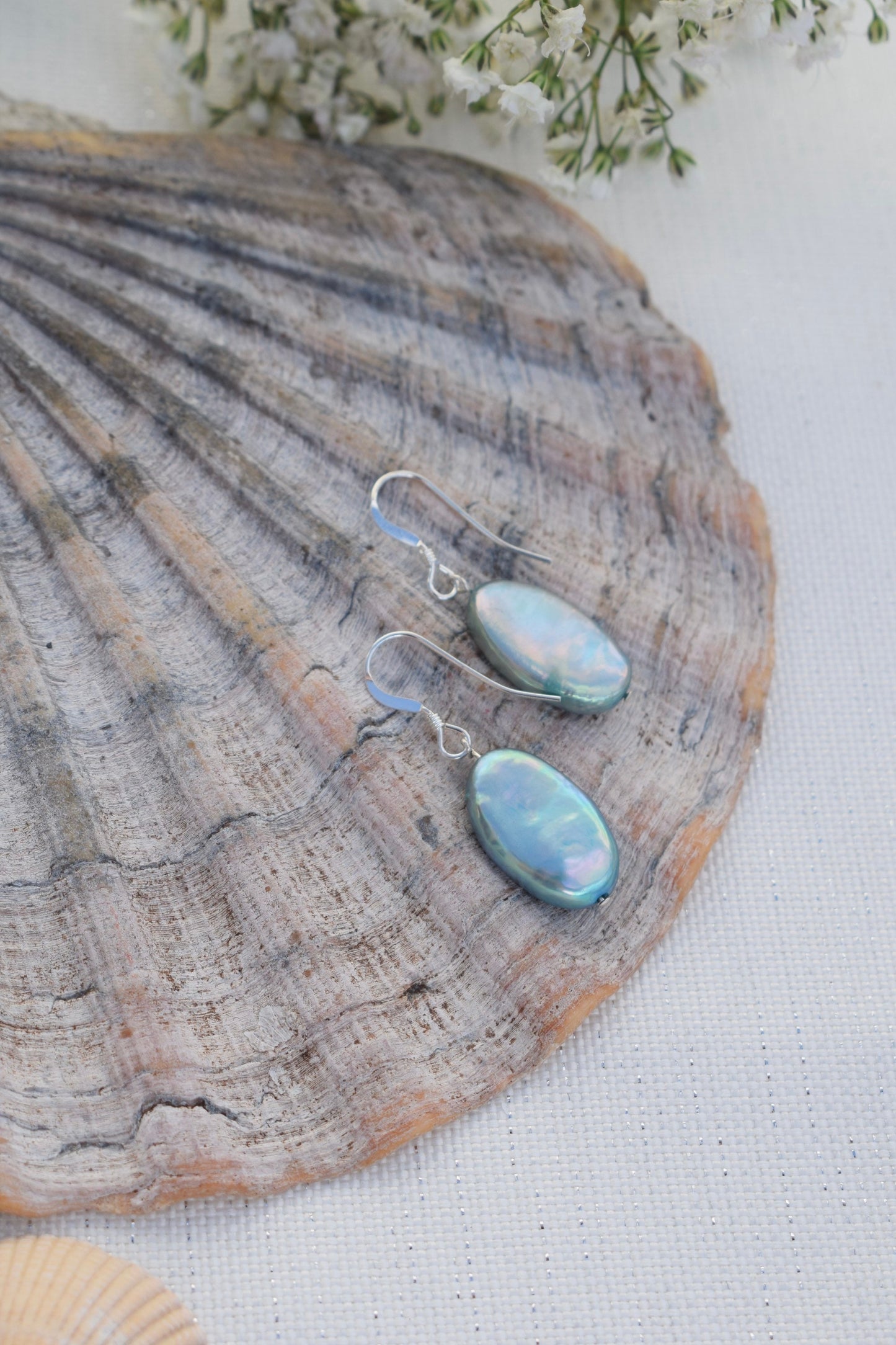 Iridescent Blue Elipse Earrings // Gift for her, Jewellery, Christmas, Anniversary, Bridal jewellery