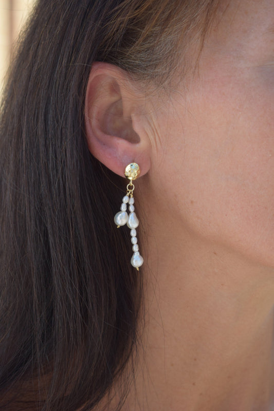 Gold Plated Freshwater Pearl coin drop Earrings