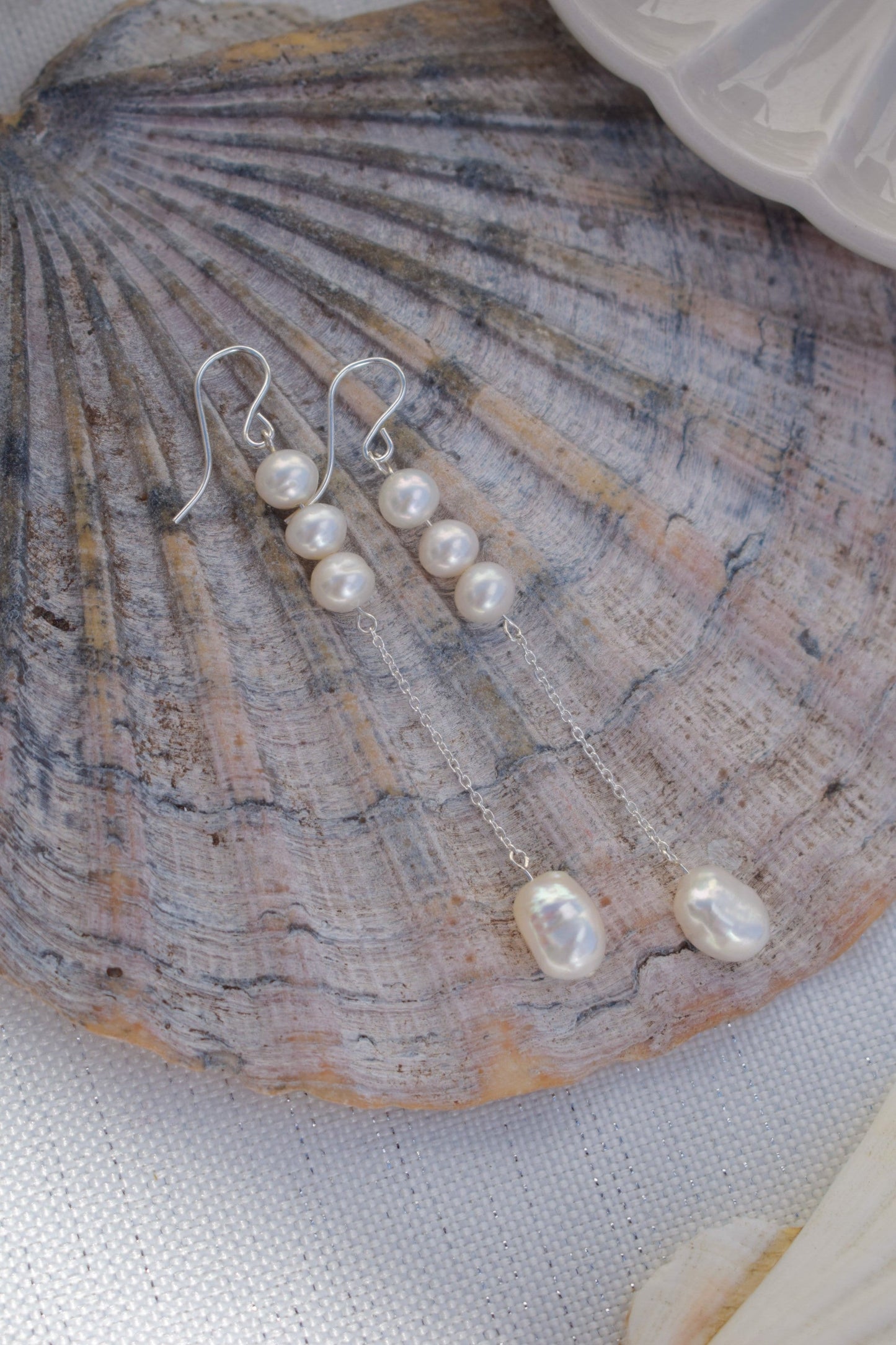 Three-Tiered Pearl Drop Earrings - Gift, Birthday, Anniversary, Christmas