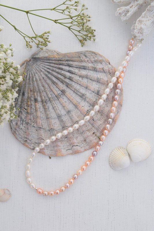 Half and Half Freshwater Pearl Necklace - Gift, Birthday, Anniversary, Christmas