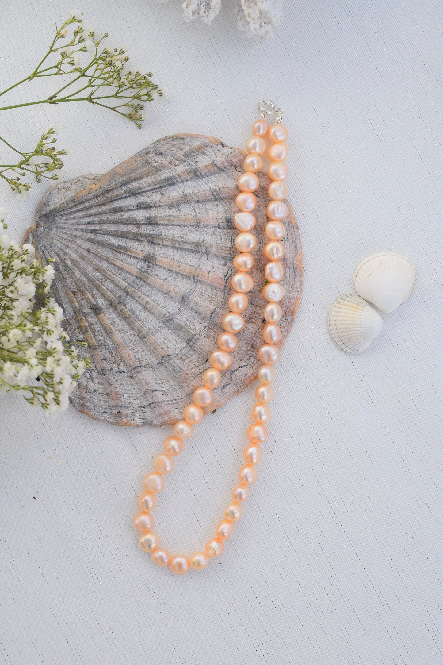 Peach Freshwater Pearl Full Necklace - Gift, Birthday, Anniversary, Christmas