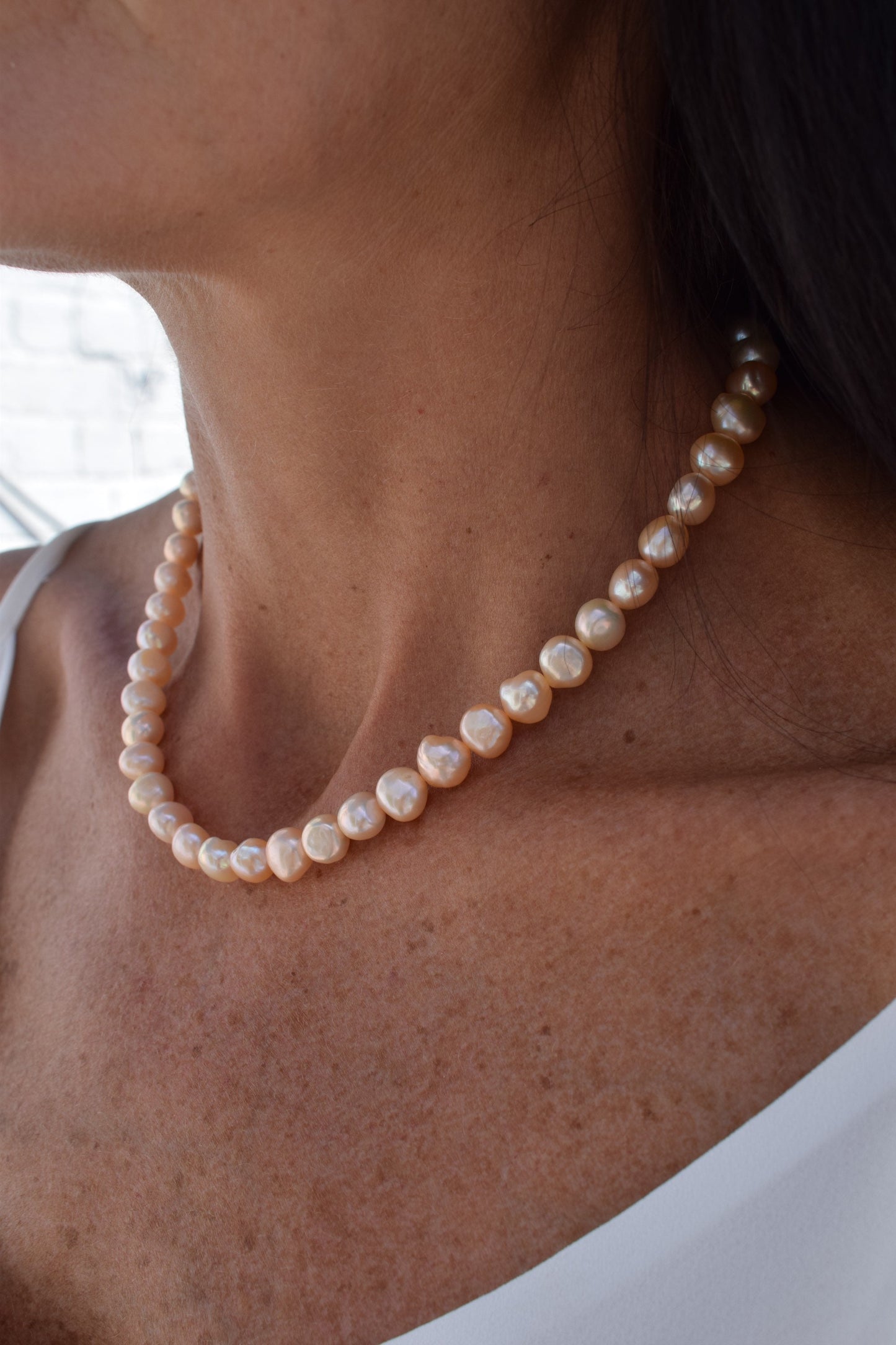 Peach Freshwater Pearl Full Necklace - Gift, Birthday, Anniversary, Christmas