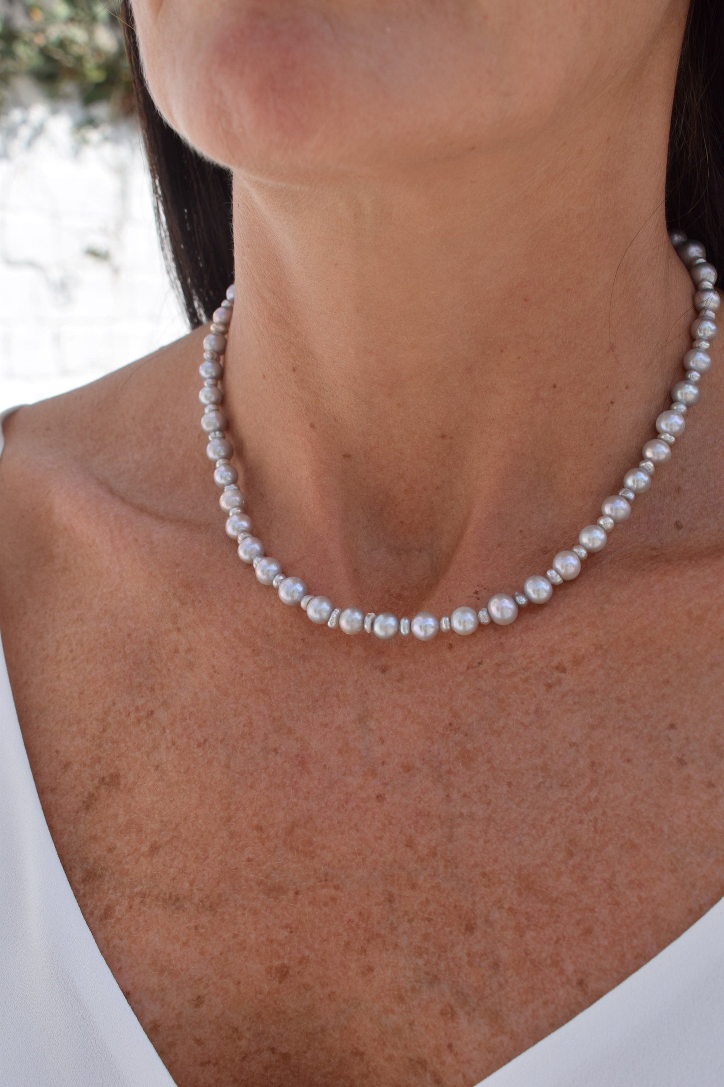 Silver Spacer Freshwater Pearl Necklace - Gift, Birthday, Anniversary, Christmas, Wedding