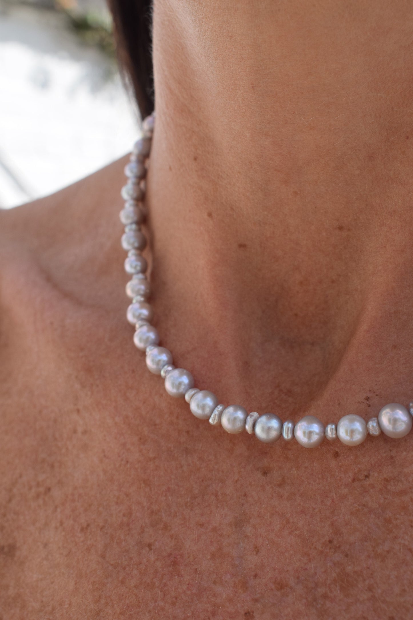 Silver Spacer Freshwater Pearl Necklace - Gift, Birthday, Anniversary, Christmas, Wedding