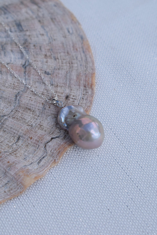 Grey Flameball Pearl Pendant Necklace // Gift, Birthday, Anniversary, Christmas