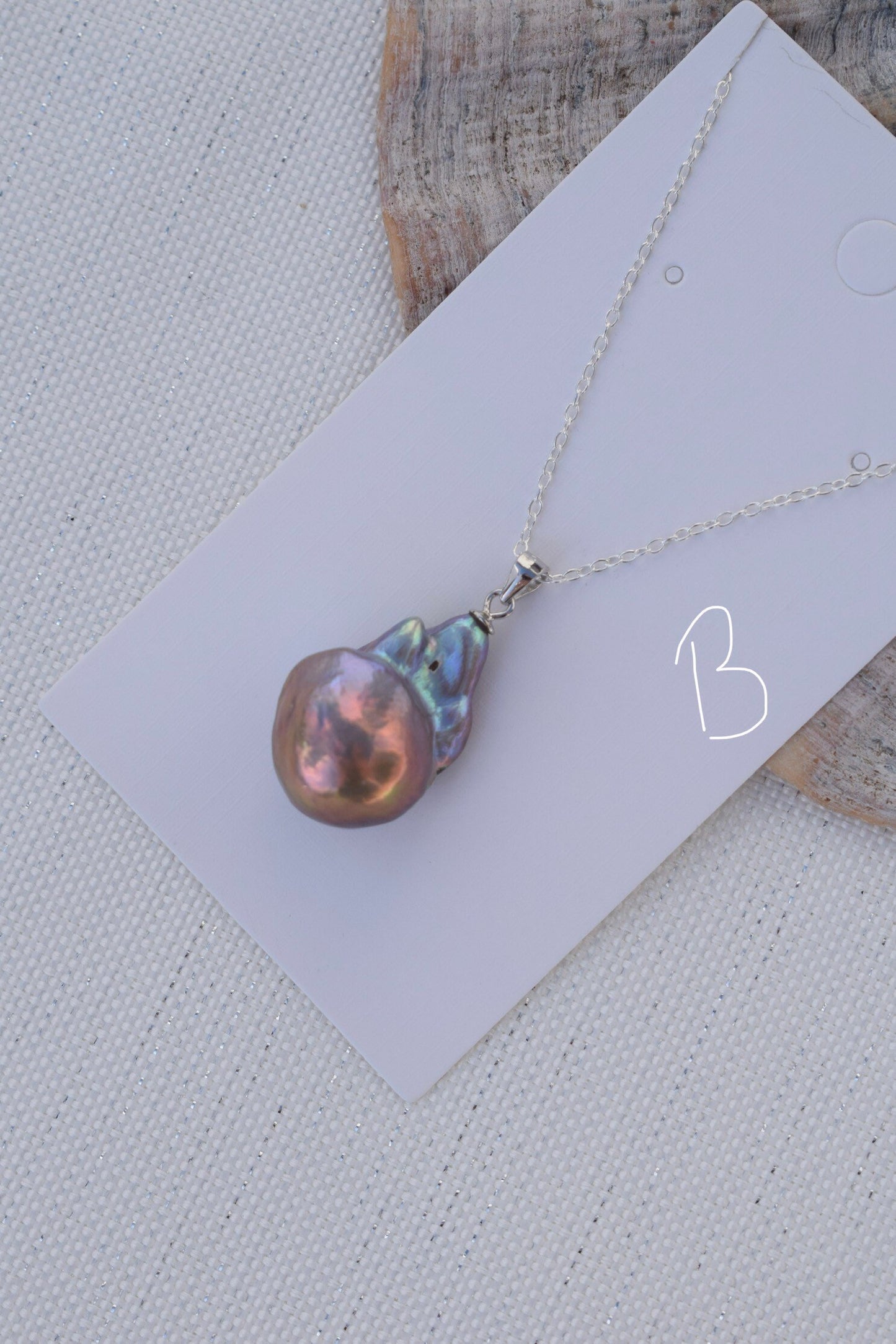 Grey Flameball Pearl Pendant Necklace // Gift, Birthday, Anniversary, Christmas