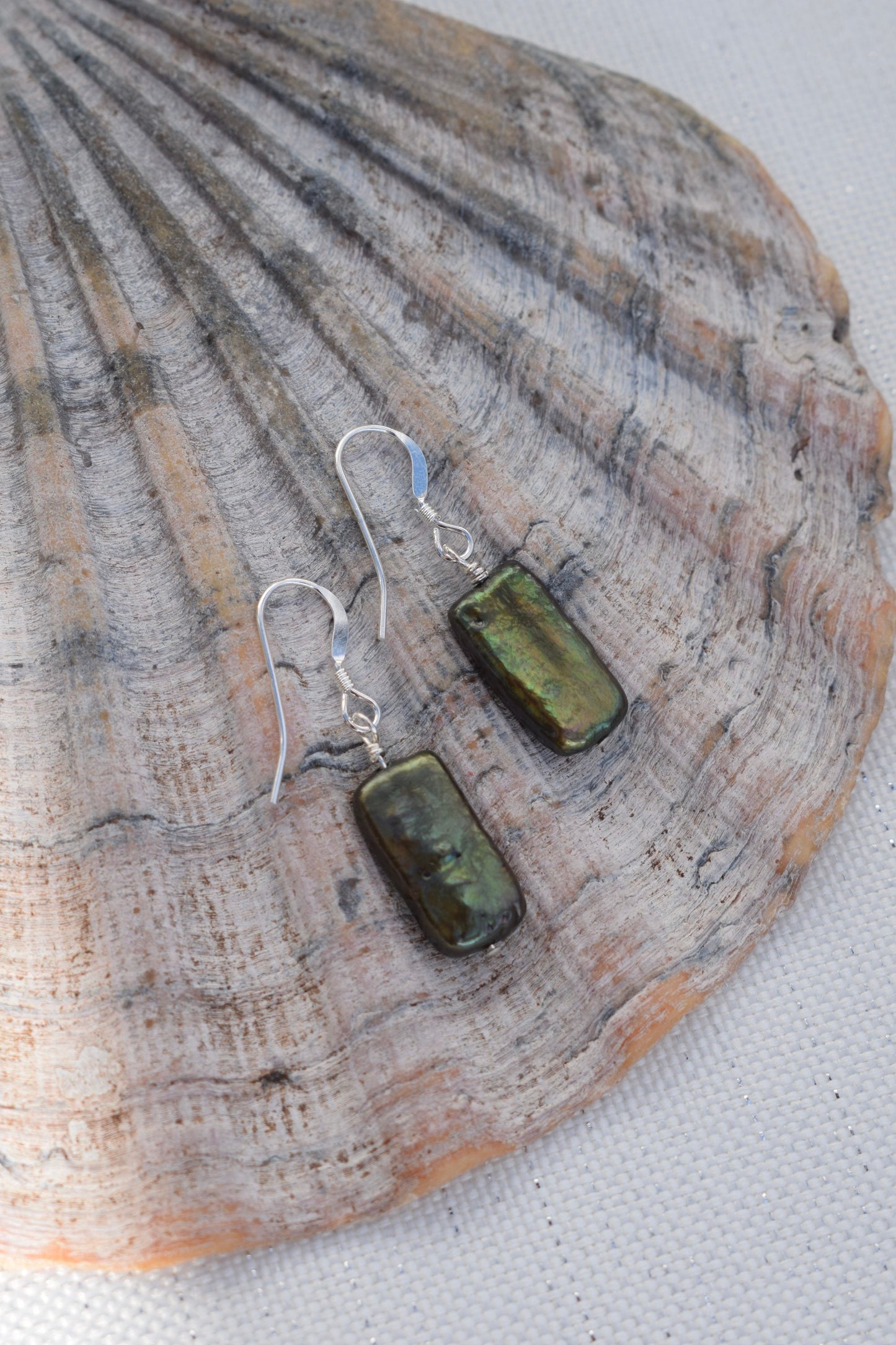 Green Iridescent Rectangular Earrings