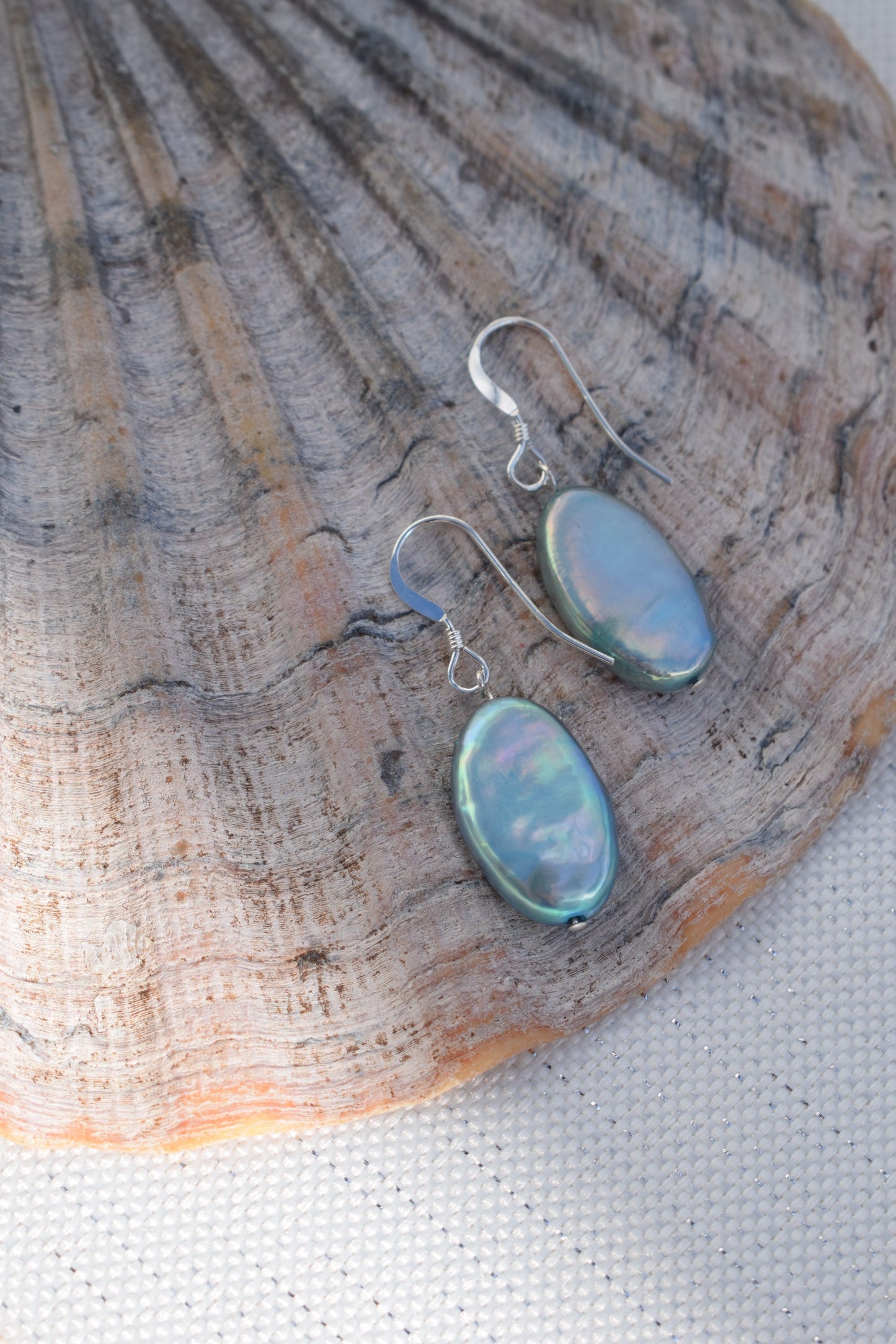 Iridescent Blue Elipse Earrings // Gift for her, Jewellery, Christmas, Anniversary, Bridal jewellery