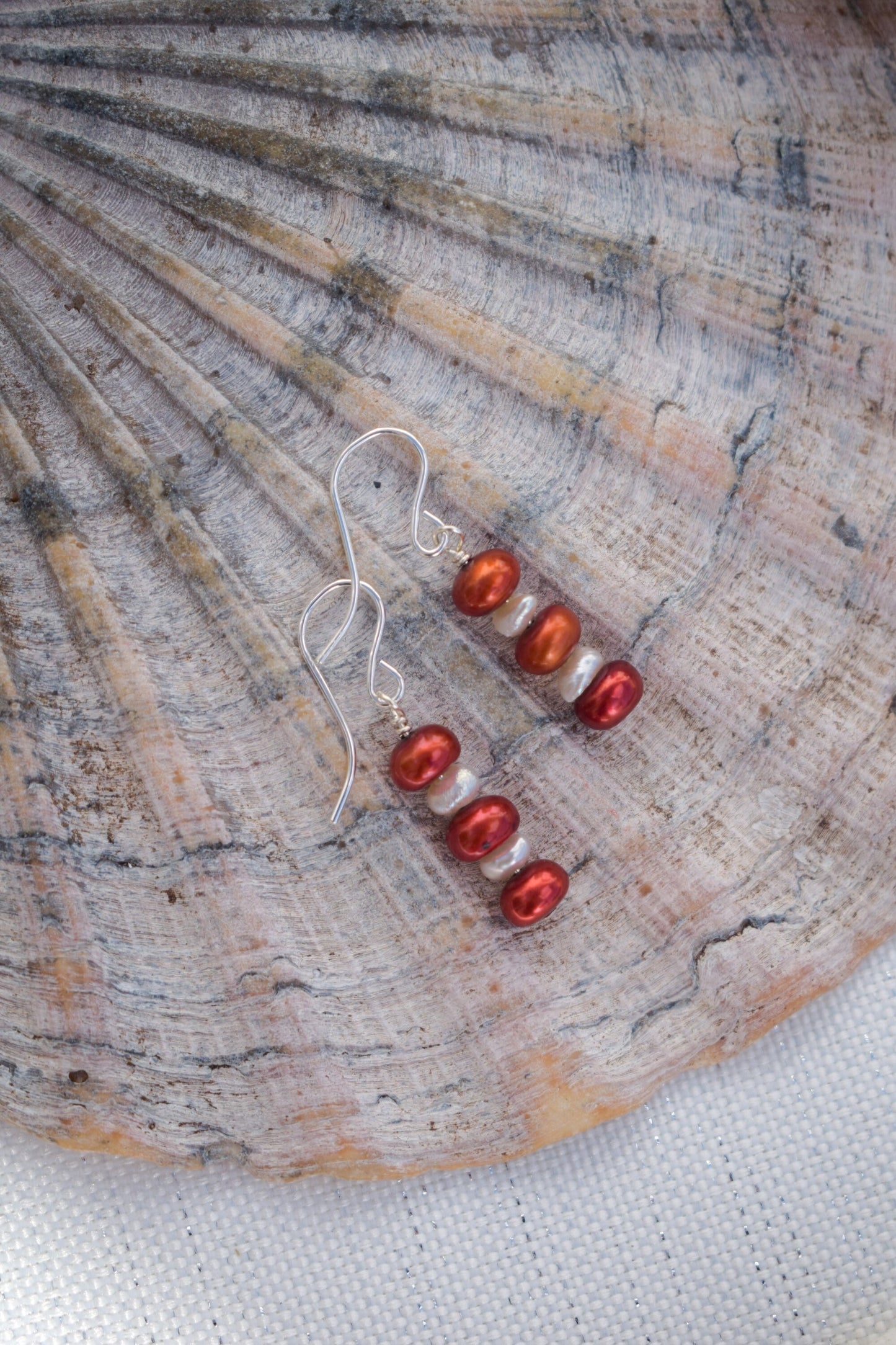 Red and White Freshwater Pearl Tiered Earrings - Gift, Birthday, Anniversary, Christmas