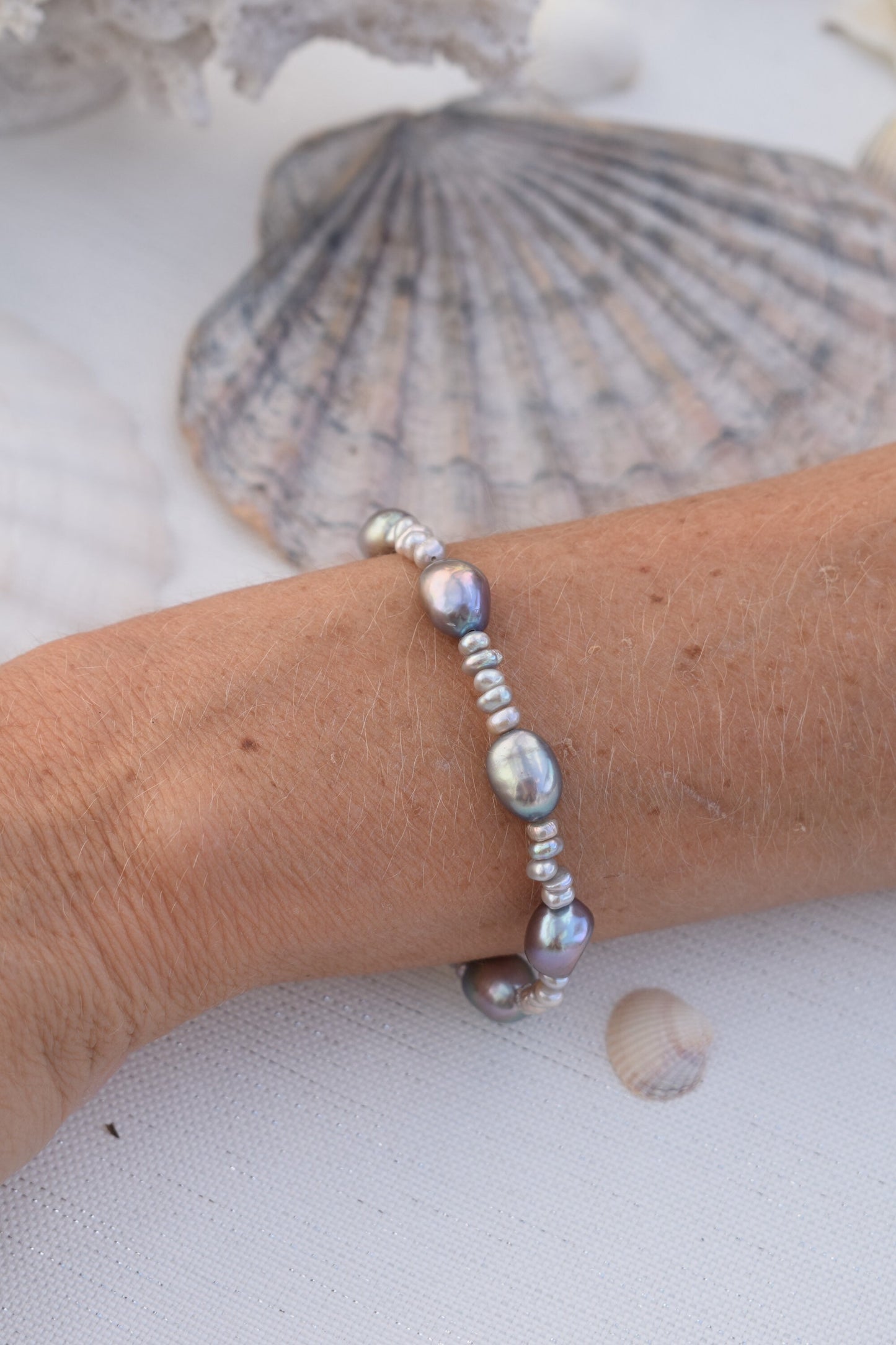 Freshwater Pearl Peacock blue spacer Bracelet - Gift, Birthday, Anniversary, Christmas