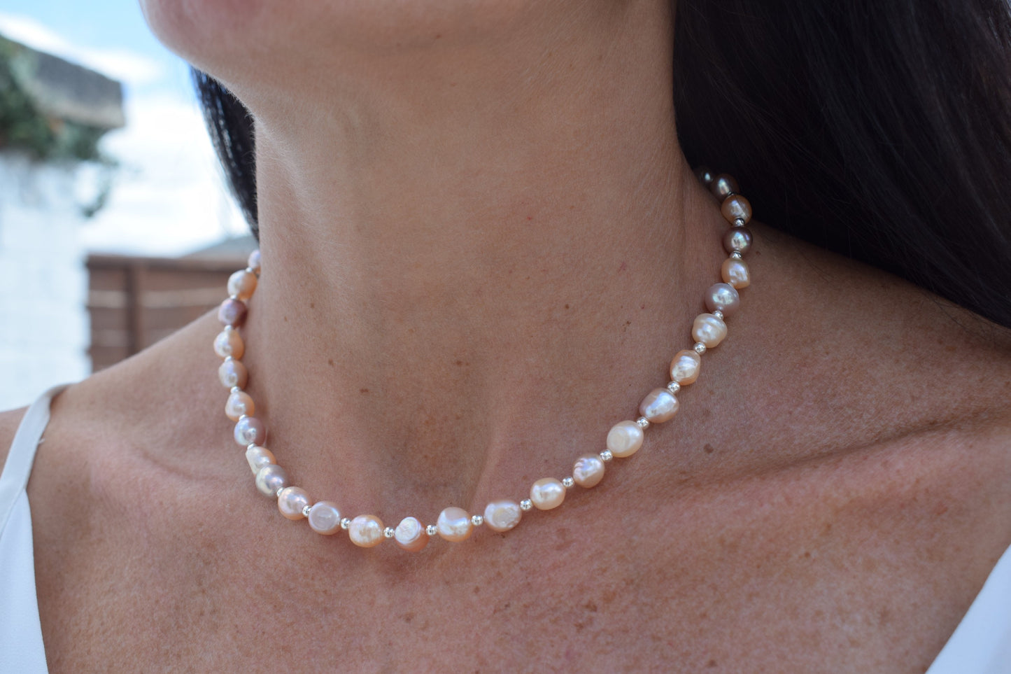 Freshwater Pearl and Silver Spacer Necklace // Gift, Birthday, Anniversary, Christmas