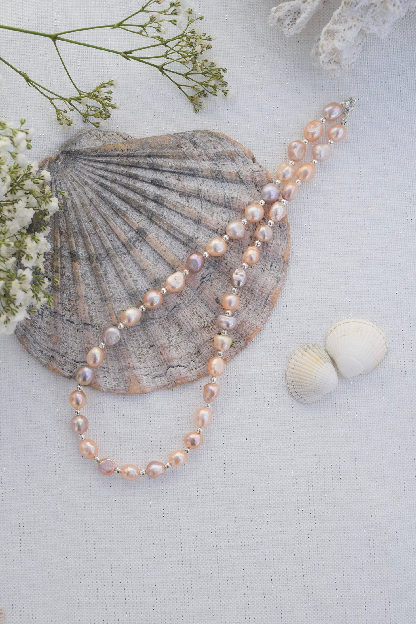 Freshwater Pearl and Silver Spacer Necklace // Gift, Birthday, Anniversary, Christmas