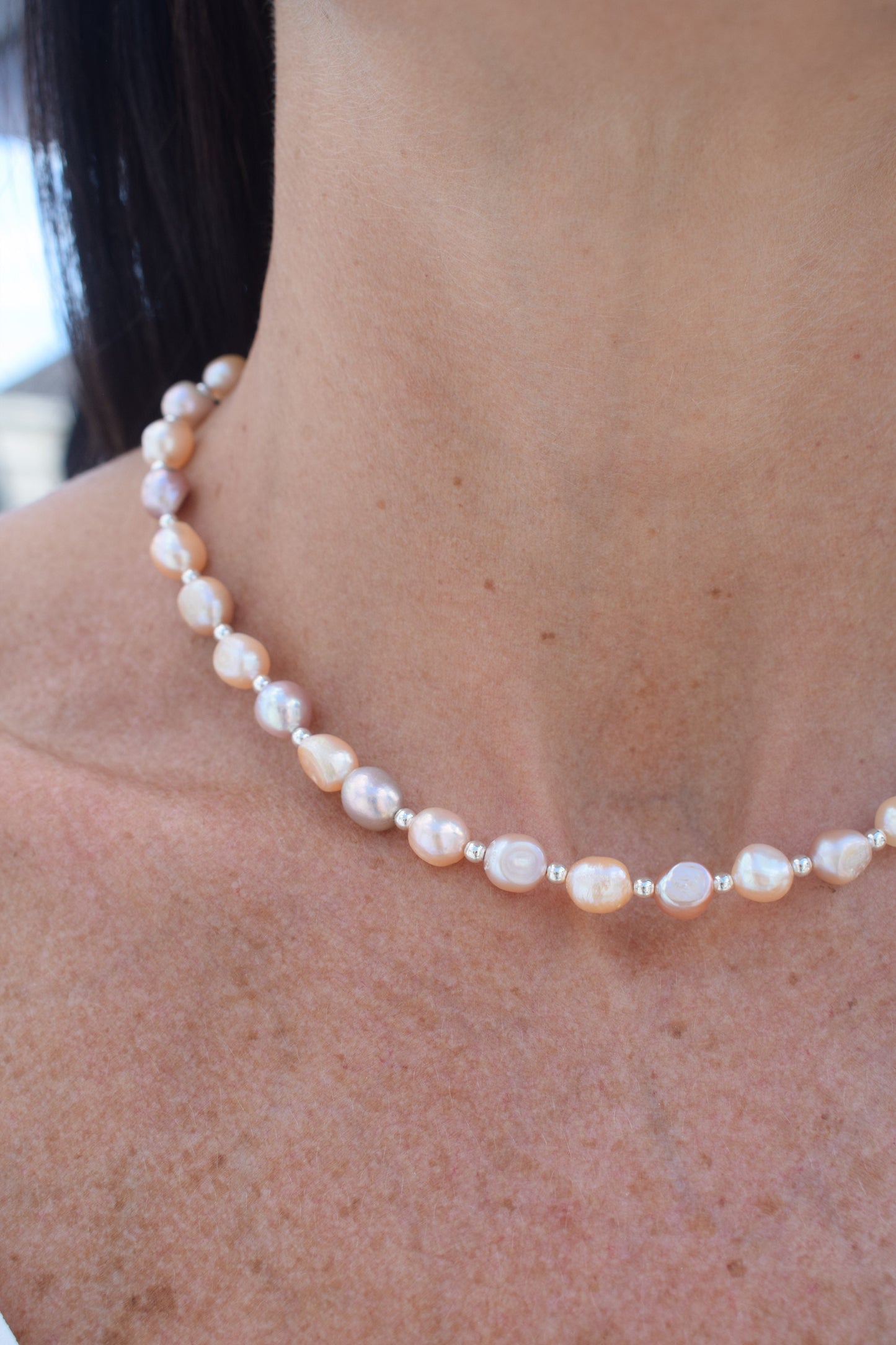 Freshwater Pearl and Silver Spacer Necklace // Gift, Birthday, Anniversary, Christmas