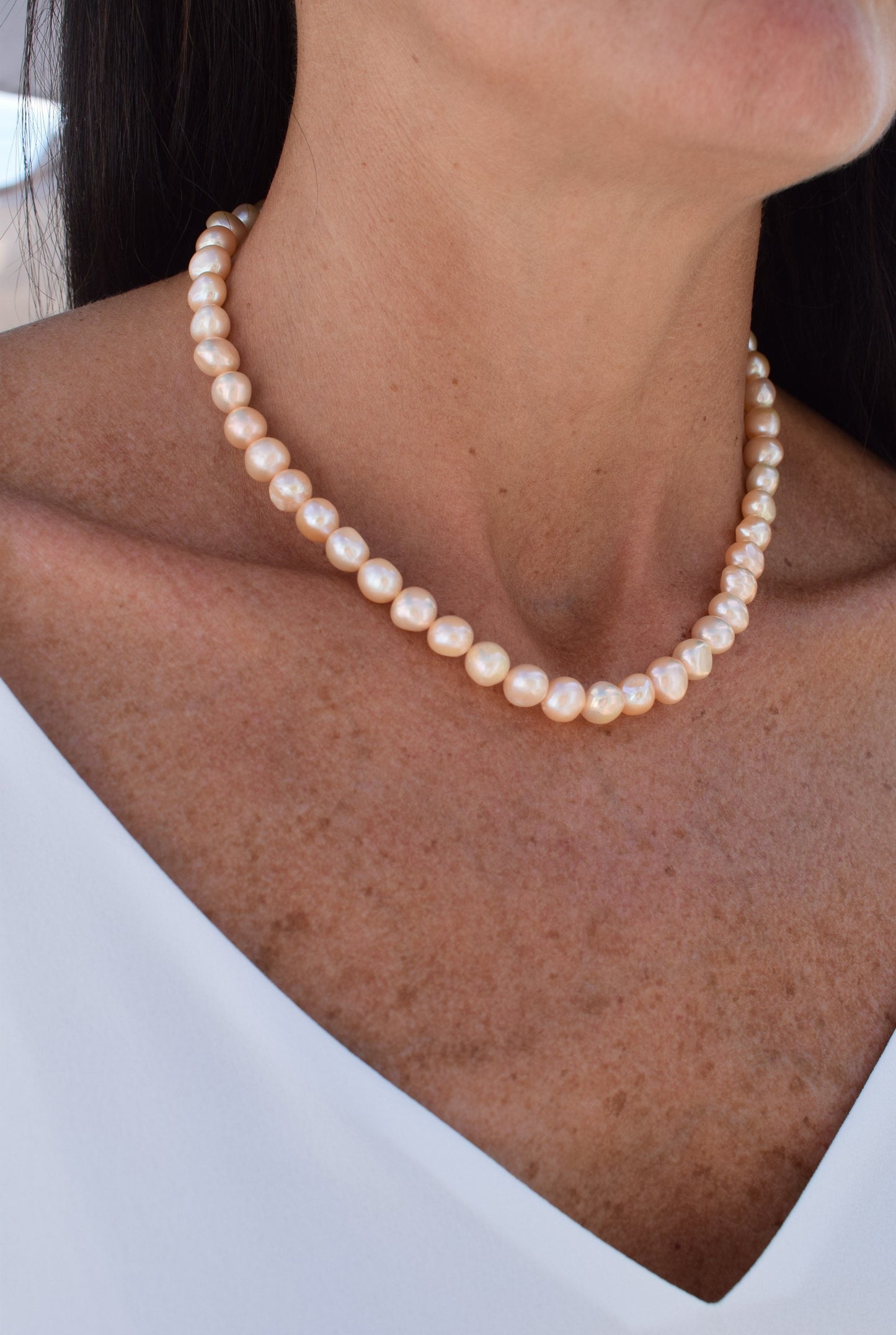 Peach Freshwater Pearl Full Necklace - Gift, Birthday, Anniversary, Christmas