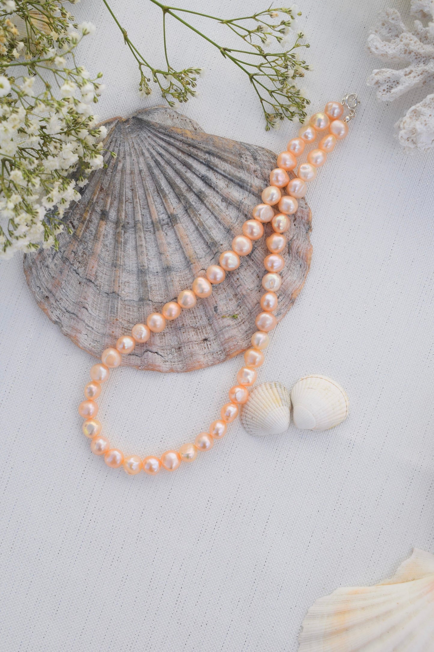 Peach Freshwater Pearl Full Necklace - Gift, Birthday, Anniversary, Christmas