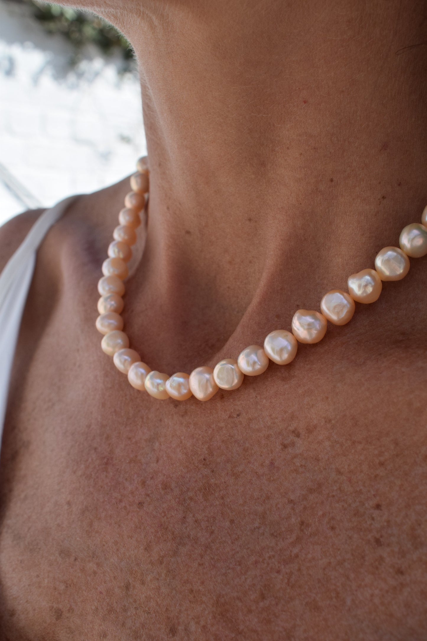 Peach Freshwater Pearl Full Necklace - Gift, Birthday, Anniversary, Christmas