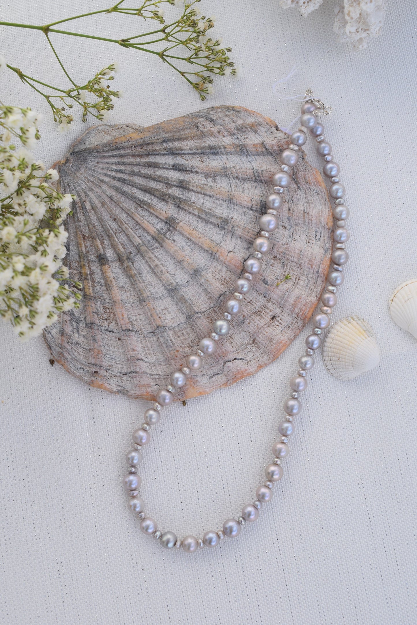 Silver Spacer Freshwater Pearl Necklace - Gift, Birthday, Anniversary, Christmas, Wedding