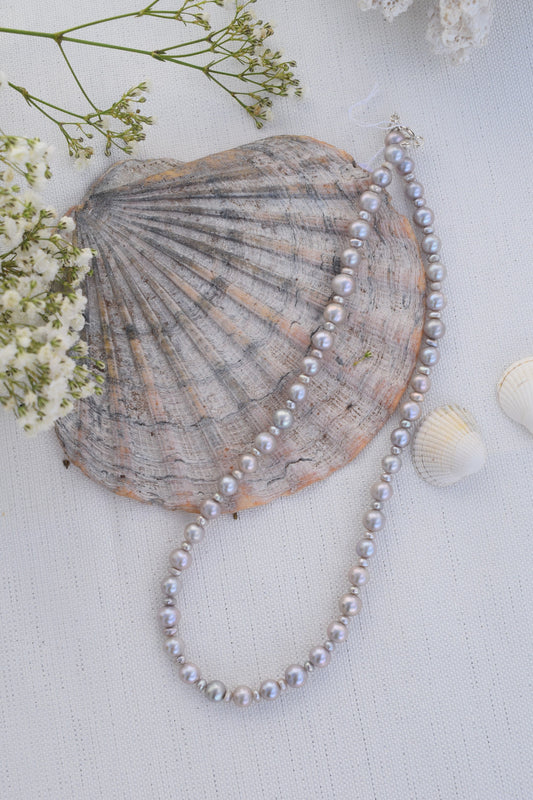 Silver Spacer Freshwater Pearl Necklace - Gift, Birthday, Anniversary, Christmas, Wedding