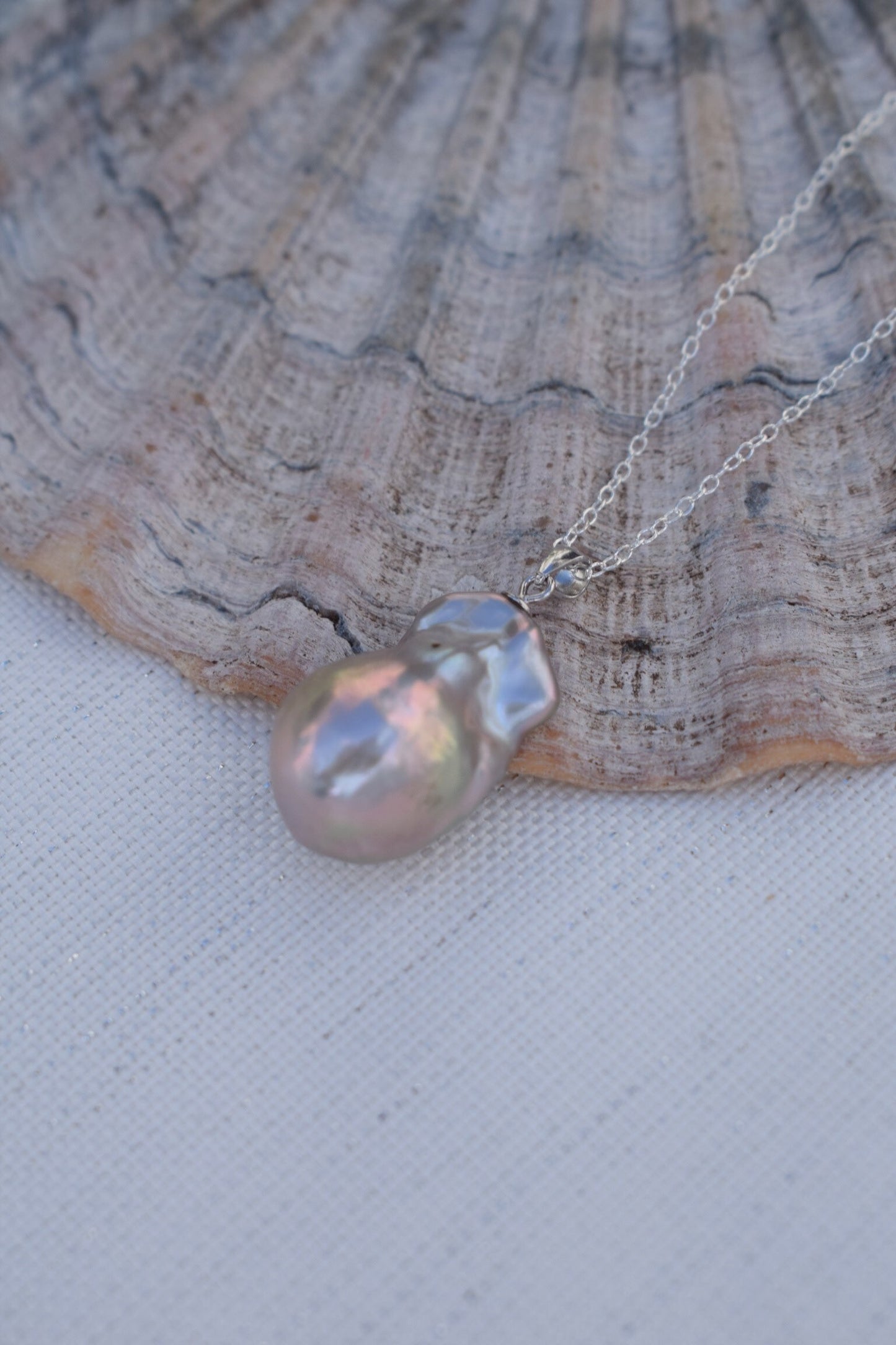 Grey Flameball Pearl Pendant Necklace // Gift, Birthday, Anniversary, Christmas